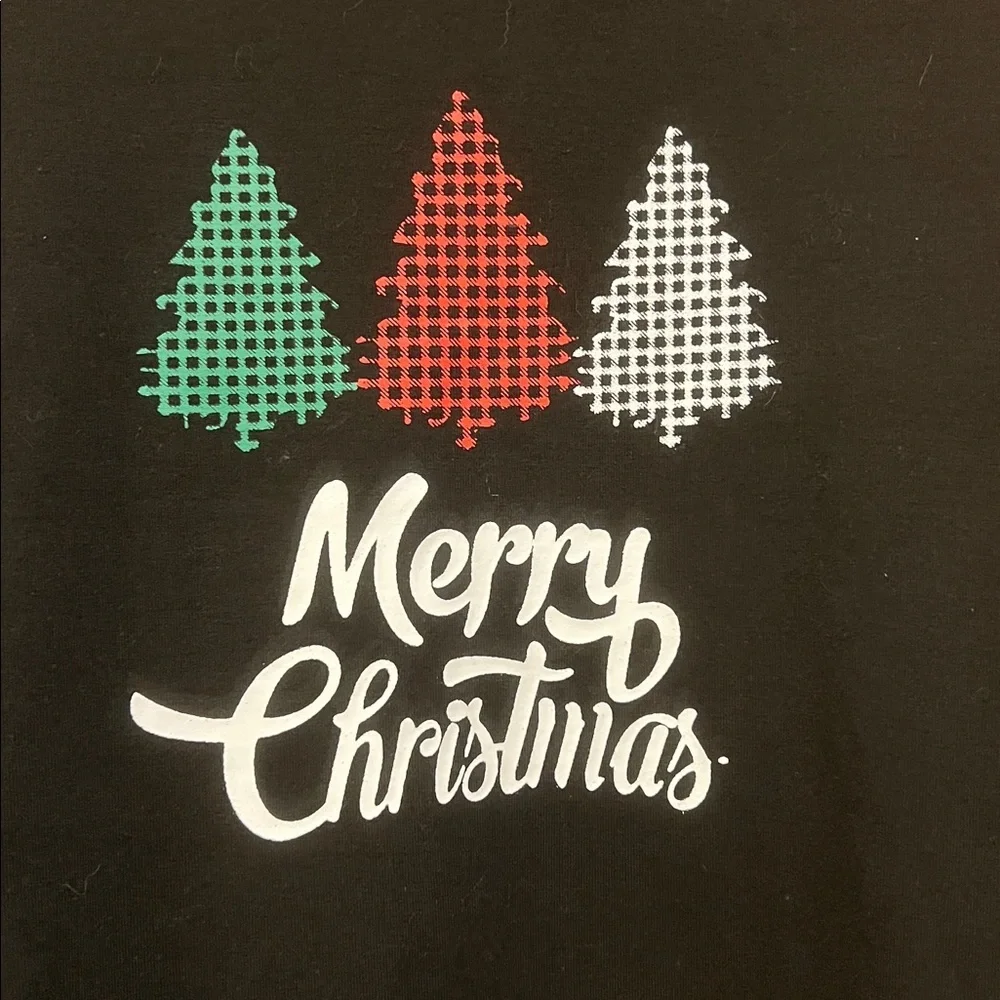 Plaid Sleeve Merry Christmas Sleep Top Oversized Sz L - Picture 4 of 5